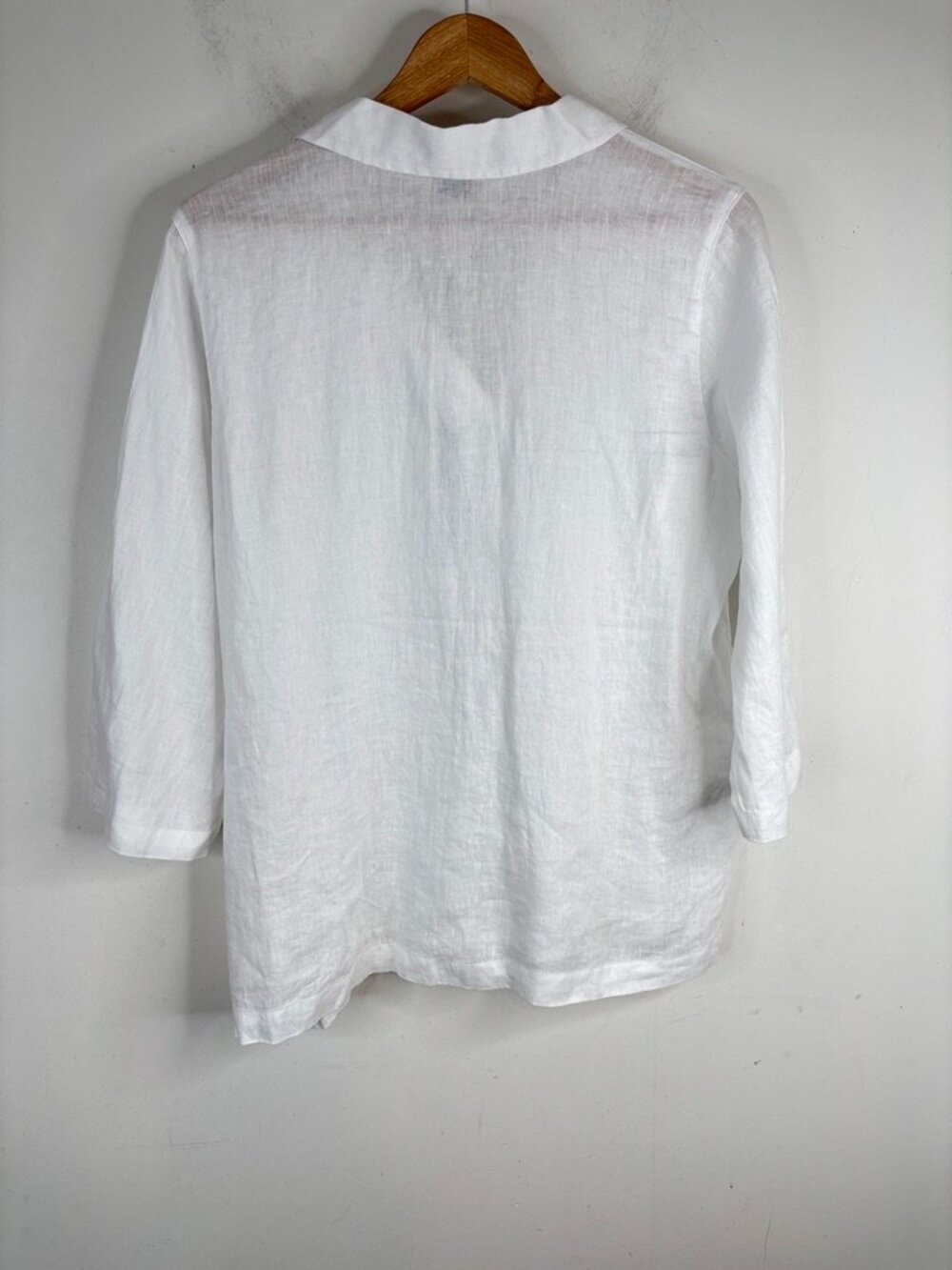 NWT Tahari 100% Linen White Linen M 3/4 Sleeve Popover Minimalist Beach Cover - Picture 3 of 7